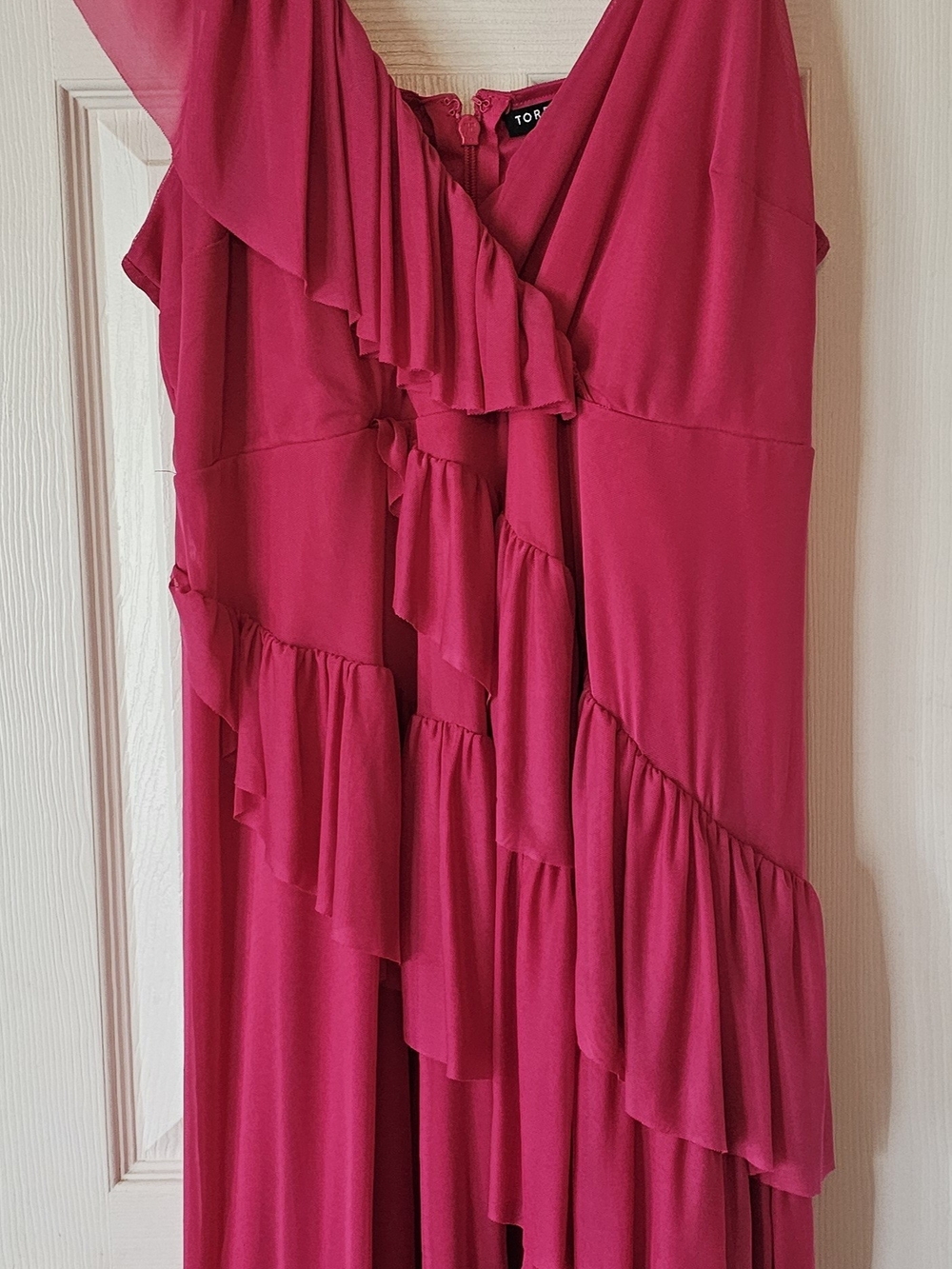 Torrid fuchsia one-shoulder ruffle midi dress Size 3X XXXL